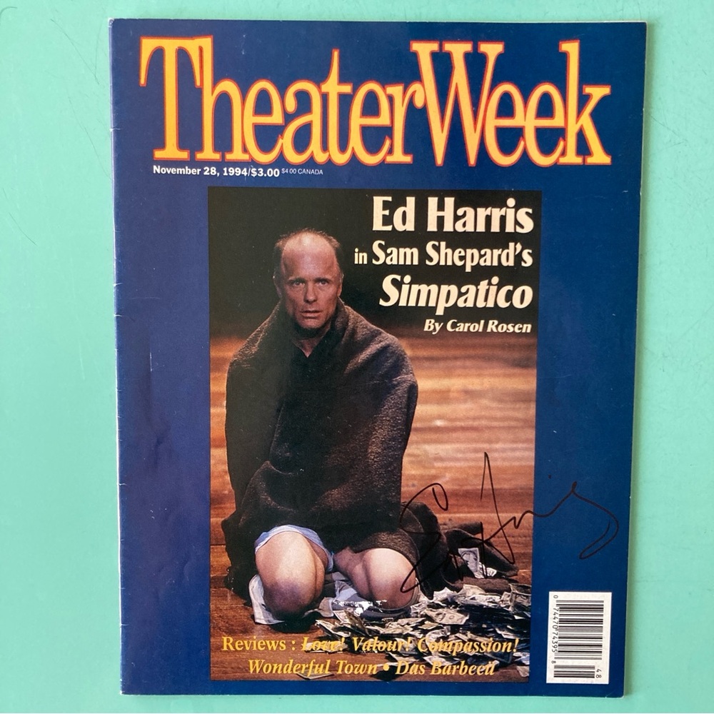 Ed Harris Signed Theater Week Magazine November 28 1994 Simpatico Cover Crease